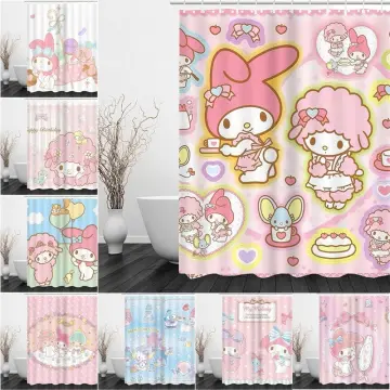 Cute Pink Hello Kitty Shower Curtain Waterproof Bathroom Decor with 10 Hooks