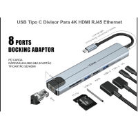 8 In 1 USB Type C Splitter สำหรับ4K HDMI RJ45 Ethernet 3.0 TF Card Reader PD Power Distribution Mac-Cbook Pro Dock