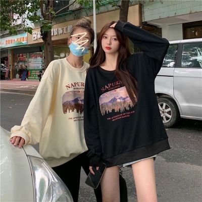 เสื้อคลุม สเวตเตอร์ Sweather เสื้อเเขนยาว เกาหลี  สไตล์สายชิวล์ สกรีนงานสวย สีครีมสีดำ สวมใส่สบาย N02 เสื้อกันหนาว