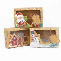 3pcs Mix Christmas Cookie Gift Boxes for Christmas Party Supplies Christmas Kraft Paper Gift Food Bakery Boxes with Clear Window