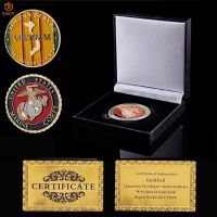 US Marine Corps Vietnam War USA Free Eagle Gold Plated Challenge Coin Collectible Value Gift W/Black Luxury Box