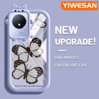 YIWESAN เคสสำหรับ VIVO Y02 Y11 Y02A เคสซิลิโคนใสลายการ์ตูนผีเสื้อสีดำสีสันสดใสเคสโทรศัพท์โปร่งใสกันกระแทกสุดสร้างสรรค์