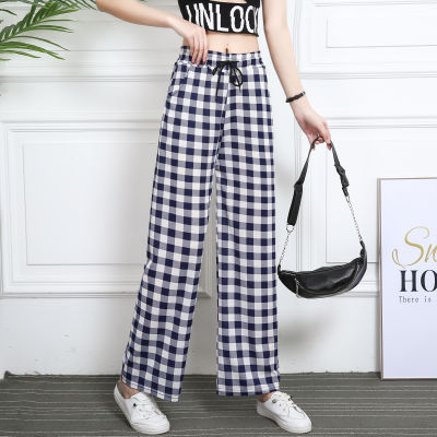 ส่งไว  กางเกงขายาวสก็อตสีสวย plaid pants ทรงขาตรง เป็นเอวยางยืดมีเชือกผูกรูดปรับขนาดเอวได้.ผ้าหนังไก่ 9113 มีกระเป๋า2ข้าง