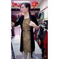 [COD] Mothers dress autumn new fake two-piece middle-aged and elderly long-sleeved to belly look thin foreign