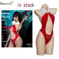 Vampirella ชุดฮาโลวีน,เครื่องแต่งกายแนวฮาโลวีนมีเชือกแขวนคอแวมไพร์บอดี้สูทวาบหวิวสีแดงเซ็กซี่สำหรับผู้หญิง