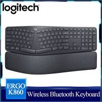 Logitech ERGO คีย์บอร์ดไร้สาย K860ออกแบบตามหลักสรีรศาสตร์คีย์บอร์ดแยกที่วางข้อมือพิมพ์ธรรมชาติผ้ากันรอยเปื้อนเข้ากันได้กับ Windows บลูทูธ USB-C Apple MacOS Linux Windows การไหลของ Logitech