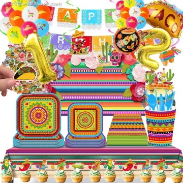 Mexican Themed Birthday Party Decorations Fiesta Party Supplies Taco Cactus  Foil Balloons Happy Birthday Banner Cake