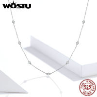 WOSTU Genuine 925 Sterling Silver Bright Zircon Simple Necklace Long Chain Link For Women Wedding Exquisite Jewelry Gift CQN393