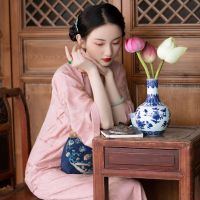 【 Bebo 】Pink Girl Three Quarter Sleeve Cheongsam Womens Chinese Style Republic Of China Style Loose Young Cheongsam Dress