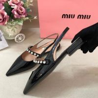 C0D MIUMIU ผู้หญิง Retro รองเท้ามุกฤดูใบไม้ผลิ2021ใหม่สิทธิบัตรหนังชี้ Toe ส้นต่ำแบนรองเท้า