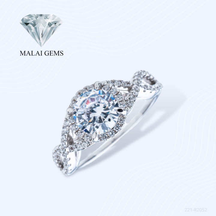 malai-gems-แหวนเพชร-แหวนเพชรล้อม-เงินแท้-925-เคลือบทองคำขาว-ประดับเพชรสวิส-cz-รุ่น-221-r2052-แถมกล่อง-แหวนเงินแท้-แหวนเงิน-แหวน