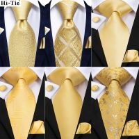 Hi-Tie Luxury Yellow Gold Plaid Paisley Silk Wedding Necktie For Men Business Party Mens Gift Fashion Tie Gravata Dropshipping