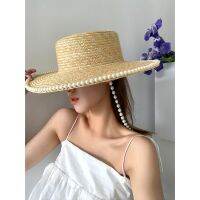 BBB Women’s Korean Style Summer Outdoor Beach Sun Straw Hat Wide Brim Peal-bordered x1