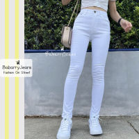 [พร้อมส่ง] BabarryJeans ยีนส์ทรงเดพ ยีนส์ผ้ายืด เอวสูง เรียบ รุ่นคลาสสิค (ORIGINAL) สีขาว