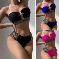 【hot】 2Pcs/Set Connection Shoulder Set Bandeau Waist Briefs Push Up Beach Bathing Swimwear