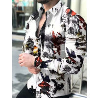 2022 Mens Slim Shirt Autumn Casual Turn-down Collar Streetwear Fashion Together Printed Long Sleeve Oversize Shirt For Men Tops