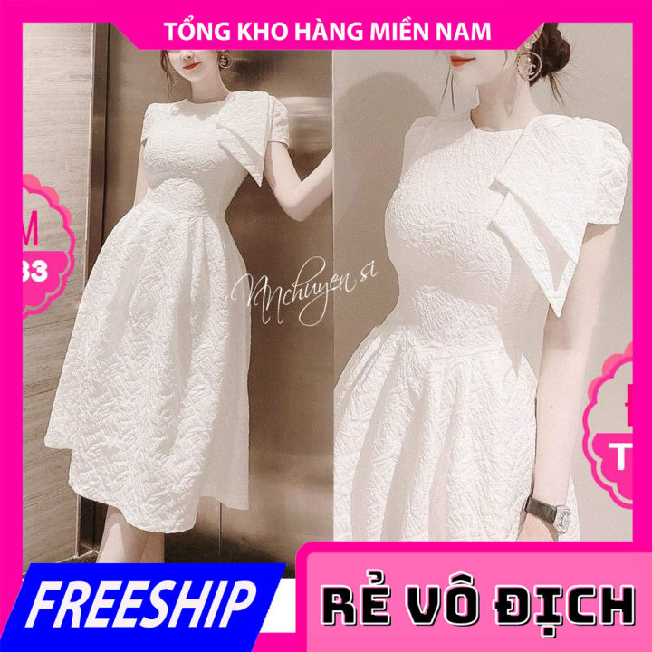 ĐẦM GẤM NƠ VAI CỰC SANG TS333 ???? HÀNG ĐẸP ???? ẢNH THẬT ???? ĐẦM NỮ