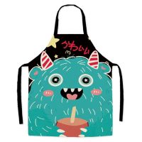 High-end creative fabric parent-child apron cartoon dinosaur apron hanging neck sleeveless thick wear-resistant pure linen antifouling apron