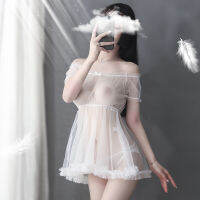 New sexy underwear perspective Princess suit one shoulder gauze skirt seduces girls transparent milk leakage sleeping skirt 181# 2K71