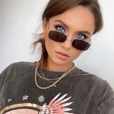 Brand Small Rectangle Sunglasses Woman Fashion Vintage Sun Glasses Female Retro Designer Metal Black Square Oculos De Sol