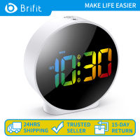 Brifit นาฬิกาปลุกดิจิตอล ฟังก์ชั่นเลื่อนนาฬิกาดิจิตอลแบบกลม LED, รูปแบบ 12/24 ชั่วโมง, ปลุกด้วยระบบสัมผัสยอดนิยม, แหล่งจ่ายไฟ DC 5V และแบตเตอรี, หน้าจอหรี่แสงได้, เหมาะสำหรับห้องนอน, ห้องนั่งเล่นตกแต่งจอแสดงผล