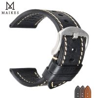 MAIKES Handmade Top Leather Watch Band 20Mm 22Mm 24Mm For Tissot Seiko Accessories Bracelet Vintage Black Watch Strap