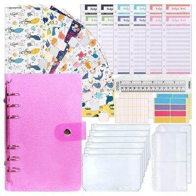 A6 PVC Binder Cover,Budget Envelope, Storage Card Bags,Blank Stickers for 6-Ring Cash Envelopes,Daily Money Planner