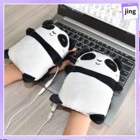 JING ตุ๊กตาผ้าพลัฌ USB ชาร์จได้ ฤดูหนาวในฤดูหนาว ถุงมือทำความร้อนไฟฟ้า ถุงมืออุ่นร้อน ถุงมือรูปแพนด้า เครื่องอุ่นมือ