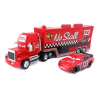 Disney Pixar Cars Lightning Mcqueen 2pcs No.123 No Stall Mack Truck Racer Hauler Truck Diecast Metal Model Toys Cars For Kids