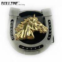 【CW】 Bullzine Zinc alloy western head belt buckle with pewter finish FP-03623 for 4cm width snap on ！