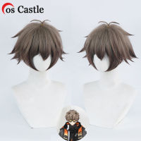 Cos Castle Vtuber Alban Knox คอสเพลย์วิกผมสั้น Gradient สีน้ำตาลอ่อนผมสังเคราะห์ทนความร้อน Unisex วิกผม Alban Knox Headwear