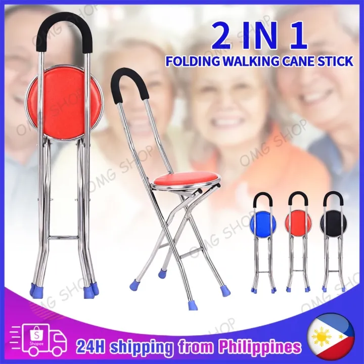 Stainless Steel 4 Legs Folding Cane With Seat crutch chair walking