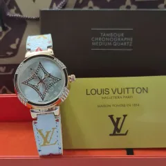 jam tangan wanita LV bulat angka catur rantai Kombi mika diameter