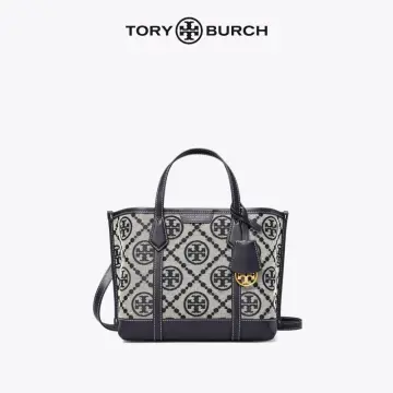 Tory Burch Perry Small Triple Compartment Tote Purse Gray Heron