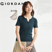 GIORDANO ผู้หญิง เสื้อสเวตเตอร์สวมหัวแขนสั้นผ้าขนสัตว์สีทึบครึ่งเปิด Free Shipping 05353304