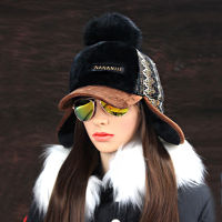 Winter Faux Cashmere Bomber Hat Women Earflap Caps Faux Fur Pompom Snow Hats Adjustable Bohemian Russian Ushanka