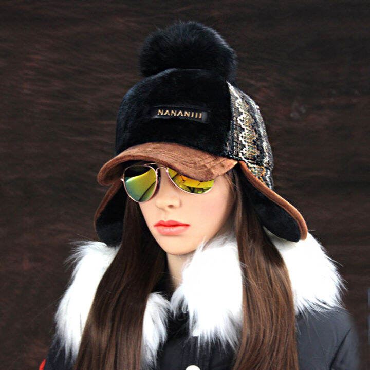 winter-faux-cashmere-bomber-hat-women-earflap-caps-faux-fur-pompom-snow-hats-adjustable-bohemian-russian-ushanka