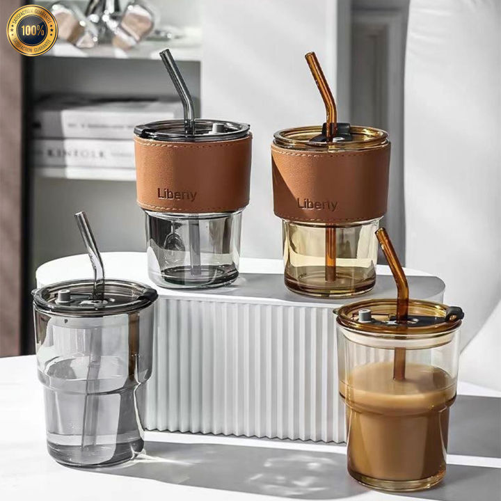 450ML) Double Wall Glass Tea Coffee Cup Heat-resistant Clear Glass