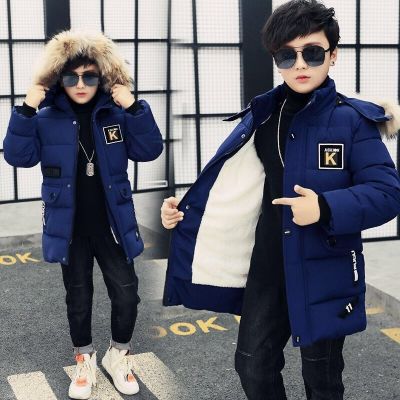 Boys Down Jacket Coat Overcoat Cotton 2023 Blue Warm Thicken Winter Plus Size Childrens Clothing