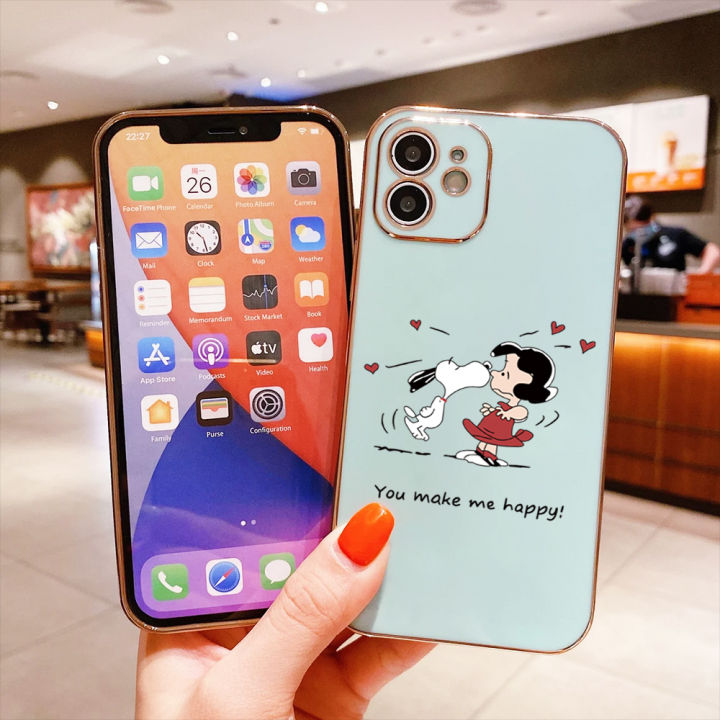 serpens-สำหรับ-oppo-a59-f1s-ฟรีสายคล้องการ์ตูนสนูปี้เคสโทรศัพท์เคสลายขอบสี่เหลี่ยมชุบหรูหราเคสโทรศัพท์นิ่ม