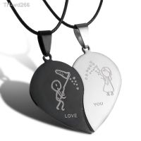 Couples Jewelry Broken Heart Necklaces Black Couple Necklace Stainless Steel Engraved Love You Pendants Necklace Valentines Day