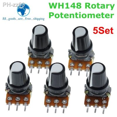 5Sets WH148 1K 10K 20K 50K 100K 500K Ohm 15mm 3 Pin Linear Taper Rotary Potentiometer Resistor for Arduino with AG2 White Cap