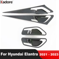 YON อุปกรณ์เสริมรถยนต์สำหรับ Hyundai Elantra 2021 2022 2023สติกเกอร์ตกแต่งฝาครอบมื่อจับประตูด้านในคาร์บอนไฟเบอร์