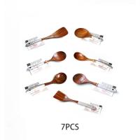 QTCF-1/7 Pcs Wooden Kitchen Utensils Set Appliances Special Non-stick Set Pure Natural Teak Solid Wood Long Handle Shovel Tools