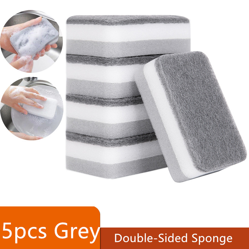 5 Pc/set Double Sisi Sponge Scrub Periuk untuk Mencuci Hidangan Magic Lap Dapur Rumah Pembersihan Tiga Lapisan Span Mengental Pad