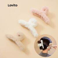 Lovito กิ๊บติดผมพลาสติก ขนเทียม ทรงตรง สีกากี ชมพู ขาว L233L267 5211033❖❡