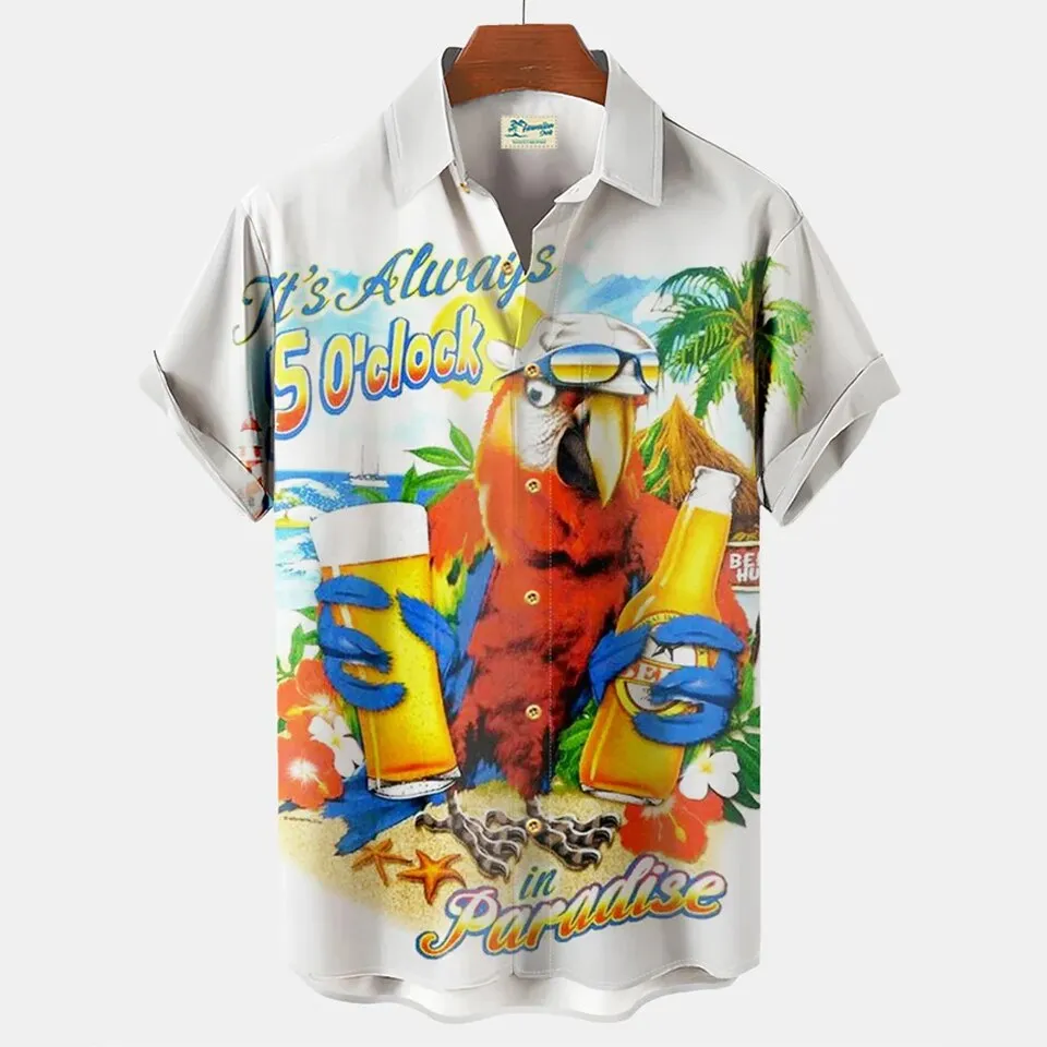 9 Styles Summer Hawaiian Shirt For Men 3D Cartoon Flamingo's Beach