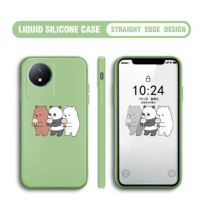 GGK สำหรับ Vivo Y02 Y02A Y02T การ์ตูนเราแพนด้าเคสโทรศัพท์แบบกริซลี่เคสกล้องคลุมทั้งหมดปลอกซิลิโคนน้ำลายขอบสี่เหลี่ยม