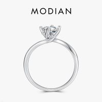 Modian 100 925 Sterling Silver Rotate Line Finger Ring Trendy Round Cubic Zirconia Platinum Plated Wedding Jewelry For Women