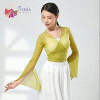 【CW】 Gauze Wrap Top Transparent Mesh Tulle Shirt Horn Sleeve Classical Cardigan Through Hanfu New